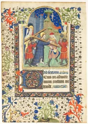 Lehti tunteiden kirjasta: Kristus kantaa ristiä Sext, Hours of the Cross, n. 1410-1420.