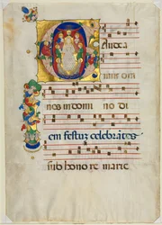 Lehti asteittaisesta alkukirjaimesta G: Maria taivaan kuningattarena, n. 1425-1450.