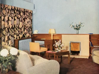 Olohuone Miss Dinshawsin huoneistossa, Stockleigh Hall, Regents Park, Gordon Russell Ltd., 1937