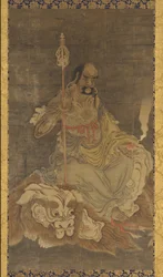 Lohan, istunut leijonan päällä, Ming-dynastia, 1368-1644.