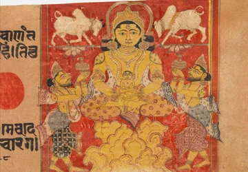 Pikkulapsen lustraatio Jina Mahavira: Folio Kalpasutra-käsikirjoituksesta, 1300-luvun loppu.