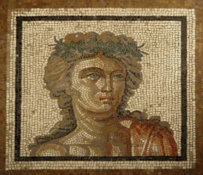 Lyon, Auvergnen alue, Rhône Alpes, Rhônen departementti. 69 000 Bacchus-Dionysus mosaiikki. Kevään yksityiskohta