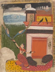 Madhumadhavai Ragini... hajallaan olevasta Ragamala-sarjasta Musiikkimuotojen seppele, c1640-5