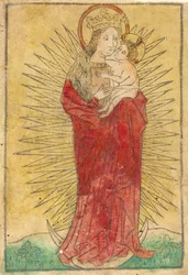 Madonna ja lapsi loistossa seisovat puolikuussa, 14501460.