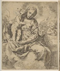 Madonna ja lapsi istuvat pilvissä ja enkelien ympäröimänä, kopio käänteisenä..., noin 1639 tai sen jälkeen.