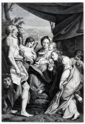 Madonna ja lapsi Pyhän Hieronymuksen ja Maria Magdalenan kanssa Päivä, 1525-1528 1870