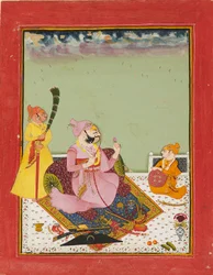 Maharao Ajit Singh terassilla pojan ja hoitajan kanssa, c1770