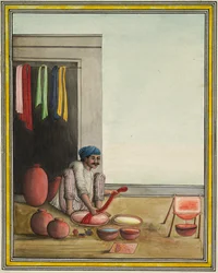 Mies värjää kangasta, 1830-luvun alku.