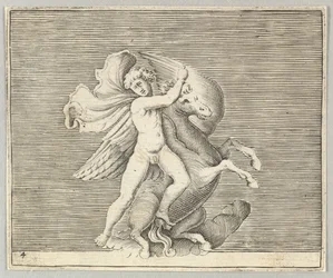 Man Grappling with Winged Horse, julkaistu n. 1599-1622.
