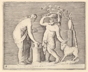 Mies ja nainen uhraamassa vuohet, julkaistu n. 1599-1622.