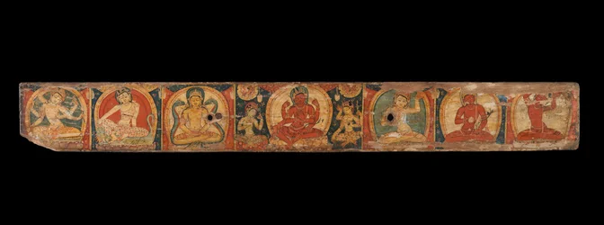 Käsikirjoituksen kansi, jossa Avalokiteshvara Äärettömän myötätunnon bodhisattva, 1100-luku.