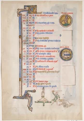 Käsikirjoituslehti kesäkuun kalenterilla, Royal Psalterista, Brittiläinen, 1200-luku.
