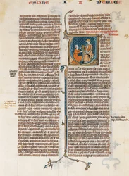 Käsikirjoituslehti Nehemian kirjan avauksella, Raamatusta, ranska, n. 1280-1300.