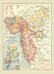 Bombayn, Berarin ja osan Keski-Intian kartta, 1902.