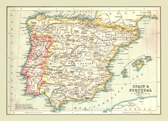 Espanjan ja Portugalin kartta, 1902.