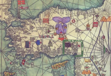 Itä-Euroopan kartta, näkymä etelästä. Katalonian Atlas-kopio