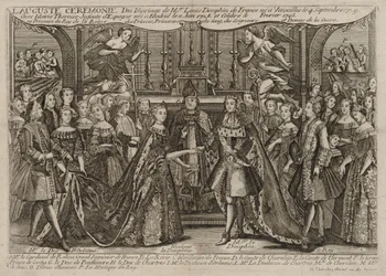 Louisin, ranskalaisen Dauphinin avioliitto espanjalaisen Marie Thérèse Raphaëllen kanssa vuonna 1745 Versailles