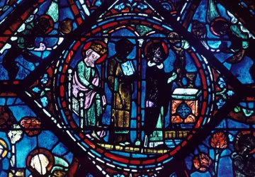 St Gilesin messu, lasimaalaus, Chartresin katedraali, Ranska, 1194-1260