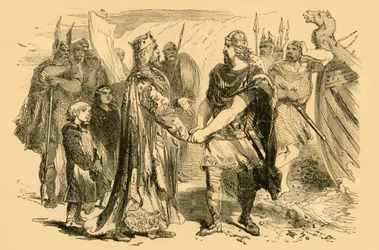 Edmund Ironsiden ja Canuten tapaaminen Alneyn saarella, Severnissä, n. 1890.