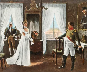 Kuningatar Louisen ja Napoleon I:n tapaaminen Tilsitissä, 6. heinäkuuta 1807, 1936.