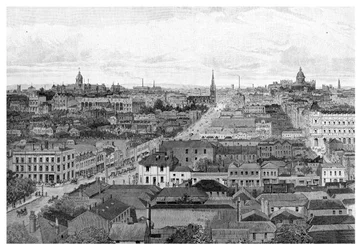 Melbourne katsoo itään, Victoria, Australia, 1886