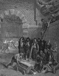 Miehet pitävät tauon retorttien syytyksestä, Lambeth Gasworks, 1872
