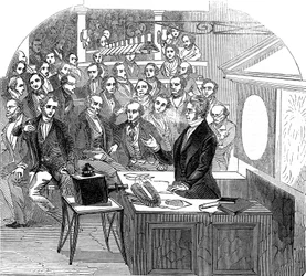 Michael Faraday luennoi sähköstä ja magnetismista, Royal Institution, Lontoo, 1846