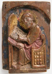Pienoiskuva pyhän Luukkaan kirjoituspöydästä, 1200-1225.