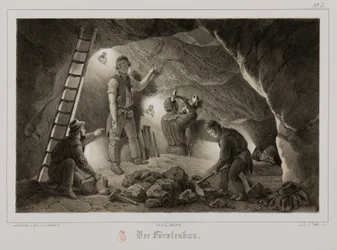 Kaivostoiminta, metallimalmit kaivostyöläiset, Saksa, n. 1851