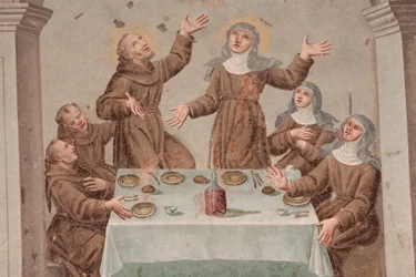 Saorgen luostari 1700-luvun fresko, joka kuvaa Pyhän Franciscus Assisilaisen elämää, Saorge, Ranska