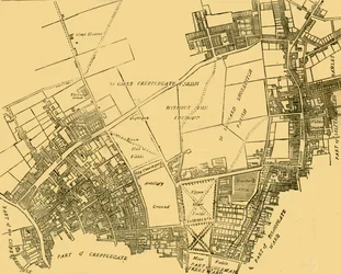 Moorfields ja sen ympäristö noin vuoden 1720 kartan mukaan, n. 1872.