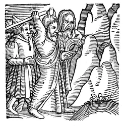 Mooses iskee kallioon erämaassa ja tuottaa vettä, 1557