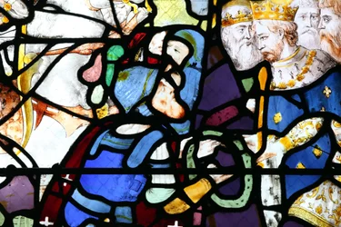 Moulinsin katedraali. Lasimaalaus. Ristiretket. Saint Louis ja orjantappurakruunu, 20160603, Moulins, Eurooppa
