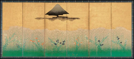 Fuji-vuori ja kuu, noin 1760