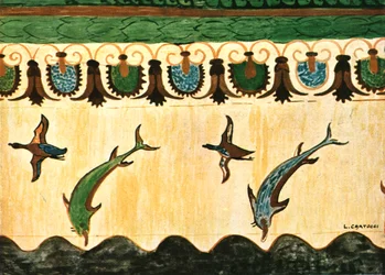 Seinäfriisi lionessien haudassa Tomba delle Leonesse, Tarquinia, Italia, 1928.