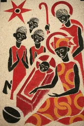 Syntymä Keur Moussa -luostarikirkon freskon suunnitteli ja maalasi vuonna 1963 Dom Georges Saget Keur Moussa Senegal