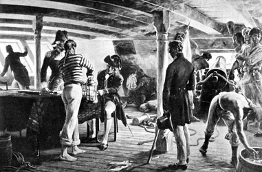 Nelson sinetöimässä historiallista viestiään Kööpenhaminassa 1801