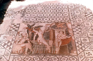 Nymfit, roomalainen mosaiikki, Volubilis, Marokko