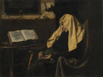 Vanha nainen unessa, 1800-luvun puoliväli.