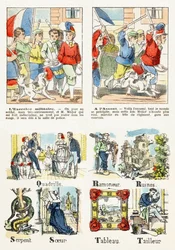 Sivu 7 - lasten pelit: sotilasharjoitus, hyökkäyksessä - aakkoset - lasten viihdettä - epinaalia, suosittu sarja, noin 1890