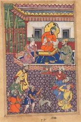 Sivu julkaisusta Tales of a papukaija Tuti-nama: Neljäkymmentäkuudes yö: Ujjainin Rajan hovi, n. 1560