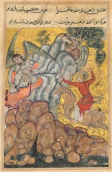 Sivu julkaisusta Tales of a Parrot Tuti-nama: Kolmekymmentäneljäs yö: Kolmas kosija..., n. 1560.