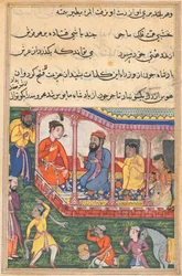 Sivu julkaisusta Tales of a Parrot Tuti-nama: Kolmekymmentäkuudes yö: Mahrusan häät..., n. 1560.
