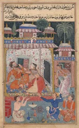 Sivu julkaisusta Tales of a Parrot Tuti-nama: tekstisivu, n. 1560.