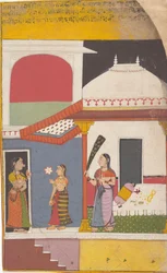 Sivu hajallaan olevasta Ragamala-sarjasta Musiikkimuotojen Garland, n. 1710.