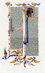 Tekstisivu valaistulla alkukirjaimella, 1300-luku