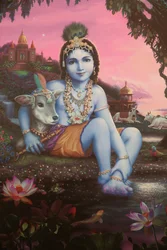 Maalaus, joka kuvaa hindujumala Krishnaa lapsena. Intia