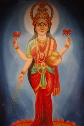 Maalaus, joka kuvaa jumalatar Lakshmia, Haridwar, Intia