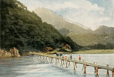 Passerelle Sur La Riviere DArakawa, kävelysilta Arakawa-joen yli, 1900.