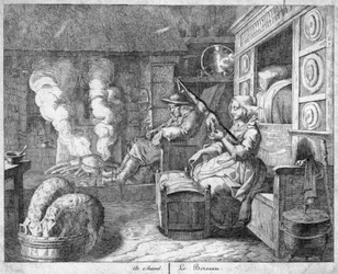 Talonpojan mökin sisustus, mahdollisesti Alankomaat tai Pohjois-Ranska, 1600-luku